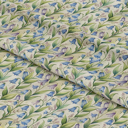 Art Nouveau Bluebells Pattern 1 Quilting Cotton Fabric, floral fabric, bluebell flowers, green leaves, botanical print, vintage style, quilting cotton, soft texture, cotton material, fabric yardage, natural colors, traditional design, elegant pattern, light background.