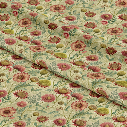 - Art Nouveau Burnet Flowers Pattern 2 Quilting Cotton Fabric  
- Floral design with pink, green, yellow, and beige colors  
- Vintage style fabric with botanical motifs  
- High-quality quilting cotton material  
- Soft, durable textile for sewing and crafting projects  
- Elegant decorative fabric for quilting and home decor