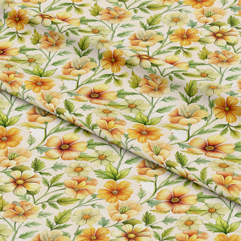 Art Nouveau Cinquefoils Pattern 2 Quilting Cotton Fabric featuring floral design, yellow flowers, green leaves, vintage style, elegant print, soft textile, sewing material, crafting fabric, decorative cotton, spring motif, botanical elements, natural colors, premium quilting cotton fabric.