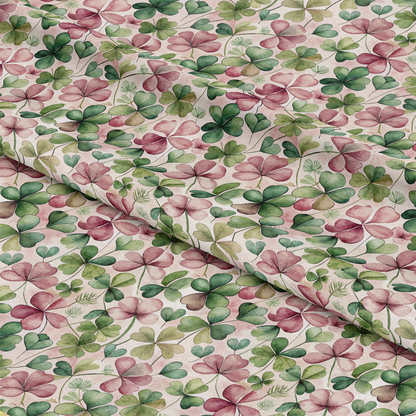 Art Nouveau Clovers Pattern 1 Quilting Cotton Fabric, green clovers, pink clovers, botanical design, floral motif, quilting, cotton textile, premium fabric, soft texture, sewing material, craft fabric, natural colors, eco-friendly, traditional style, decorative fabric, yardage fabric.