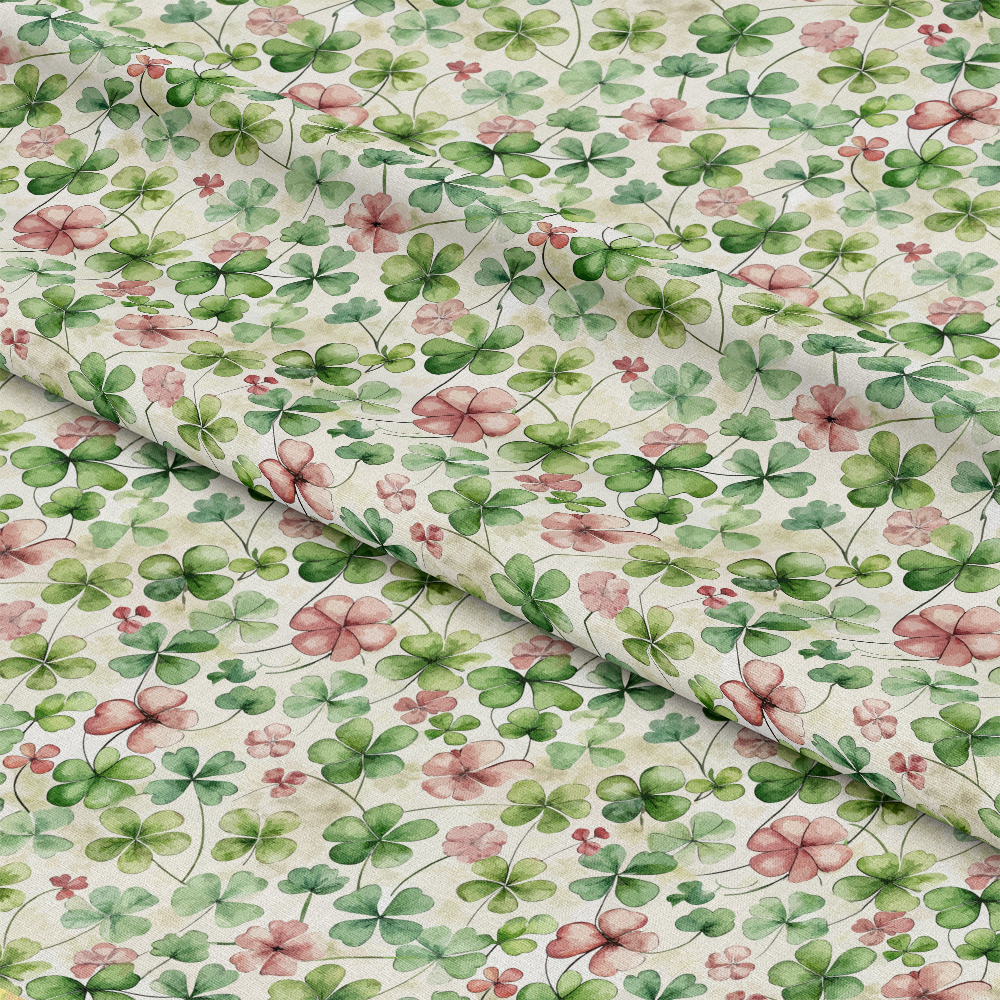 Art Nouveau Clovers Pattern 2 Quilting Cotton Fabric, cotton, quilting, floral, clovers, green, pink, botanical, nature-inspired, fabric, textile, yardage, soft, premium, traditional style, natural colors, craft, sewing, handmade projects