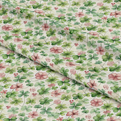 Art Nouveau Clovers Pattern 2 Quilting Cotton Fabric, cotton, quilting, floral, clovers, green, pink, botanical, nature-inspired, fabric, textile, yardage, soft, premium, traditional style, natural colors, craft, sewing, handmade projects