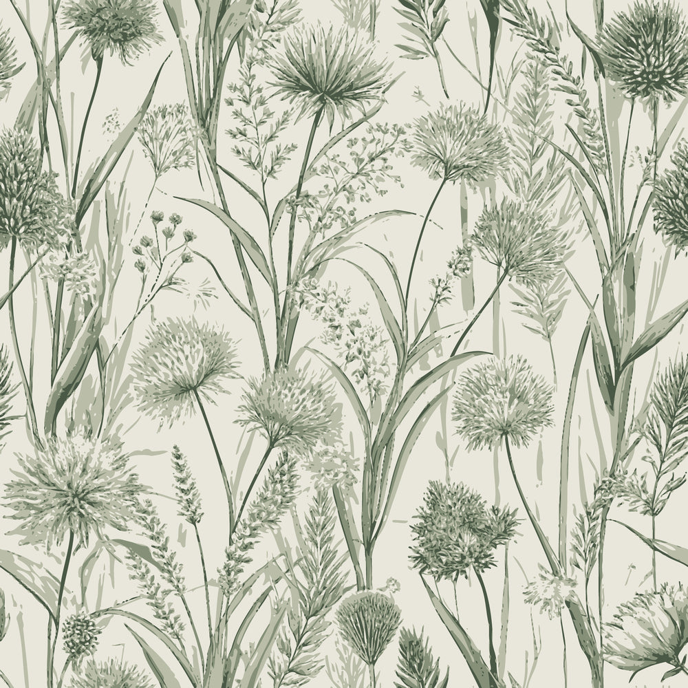 Art Nouveau Flowering Rush Pattern 2 Quilting Cotton Fabric, botanical, floral, green, beige, natural, textile, yardage, premium, soft, quilting, cotton, fabric, decorative, traditional, vintage, elegant, harvest, leafy, garden, nature-inspired, delicate, detailed