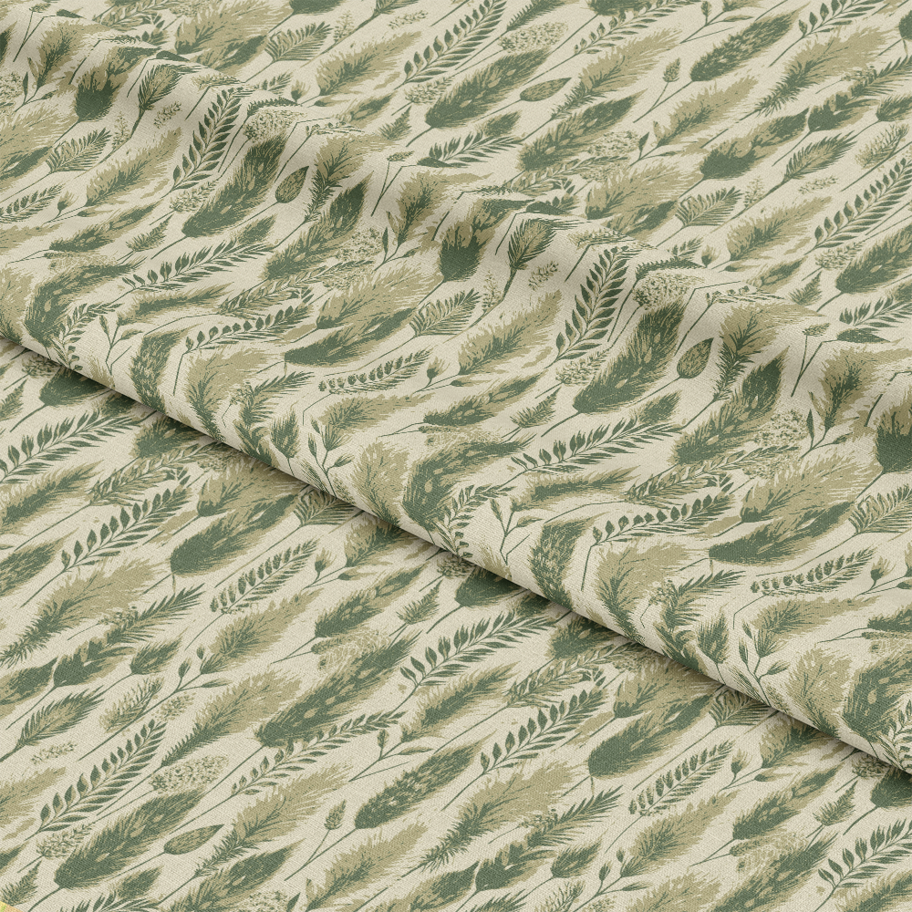 Art Nouveau Fox Tails Pattern 1 Quilting Cotton Fabric, quilting cotton fabric, beige background, green botanical motifs, fox tails design, natural theme, soft texture, premium cotton, decorative textile, cotton yardage, fabric for sewing, artistic floral print, eco-friendly fabric, traditional style, subtle colors.