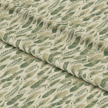 Art Nouveau Fox Tails Pattern 1 Quilting Cotton Fabric, quilting cotton fabric, beige background, green botanical motifs, fox tails design, natural theme, soft texture, premium cotton, decorative textile, cotton yardage, fabric for sewing, artistic floral print, eco-friendly fabric, traditional style, subtle colors.