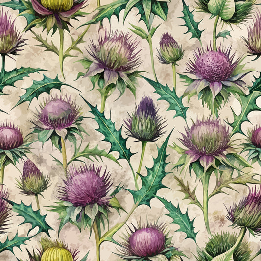 - Art Nouveau Globe Thistles Pattern 3 Quilting Cotton Fabric  
- Floral  
- Thistle  
- Purple  
- Green  
- Beige  
- Botanical  
- Vintage  
- Quilting  
- Cotton  
- Textile  
- Nature  
- Decorative
