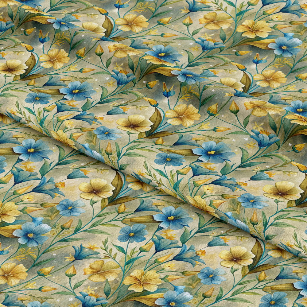 Art Nouveau Golden Flax Flowers Pattern 1 Quilting Cotton Fabric