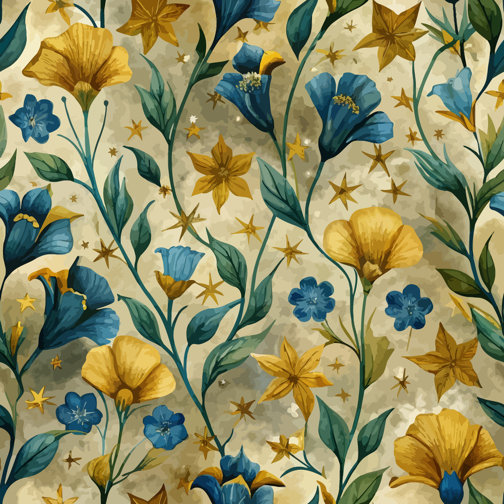 Art Nouveau Golden Flax Flowers Pattern 2 Quilting Cotton Fabric