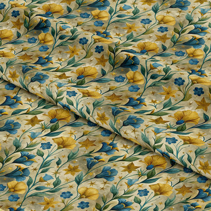 Art Nouveau Golden Flax Flowers Pattern 2 Quilting Cotton Fabric