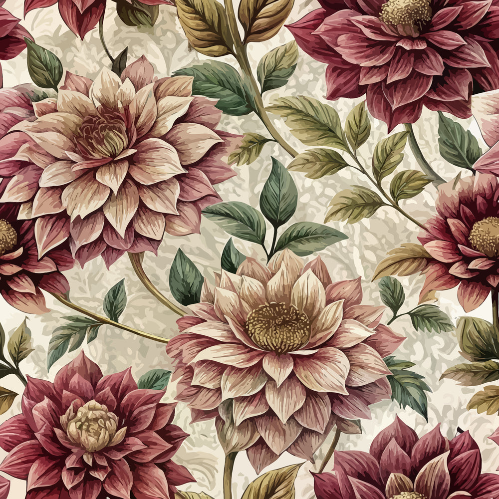 burgundy, mauve, sage green, cream, beige, hellebores, floral pattern, botanical design, art nouveau, vintage style, quilting cotton, fabric panel, layered petals, ornate flowers, decorative leaves, seamless repeat, elegant blooms, muted tones, winter flowers, botanical illustration