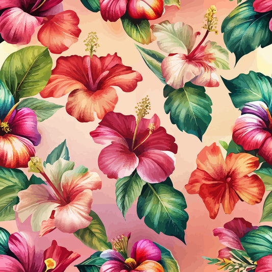 Art Nouveau Hibiscus Flowers Pattern 1 Quilting Cotton Fabric