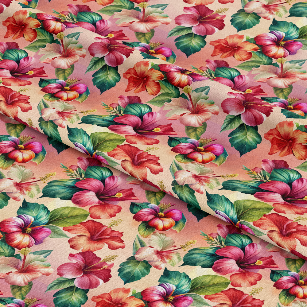 Art Nouveau Hibiscus Flowers Pattern 1 Quilting Cotton Fabric