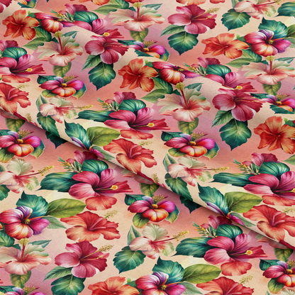 Art Nouveau Hibiscus Flowers Pattern 1 Quilting Cotton Fabric