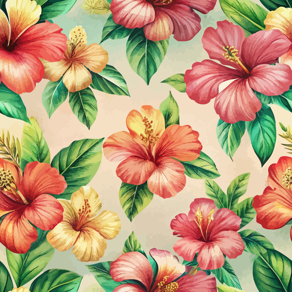 Art Nouveau Hibiscus Flowers Pattern 2 Quilting Cotton Fabric