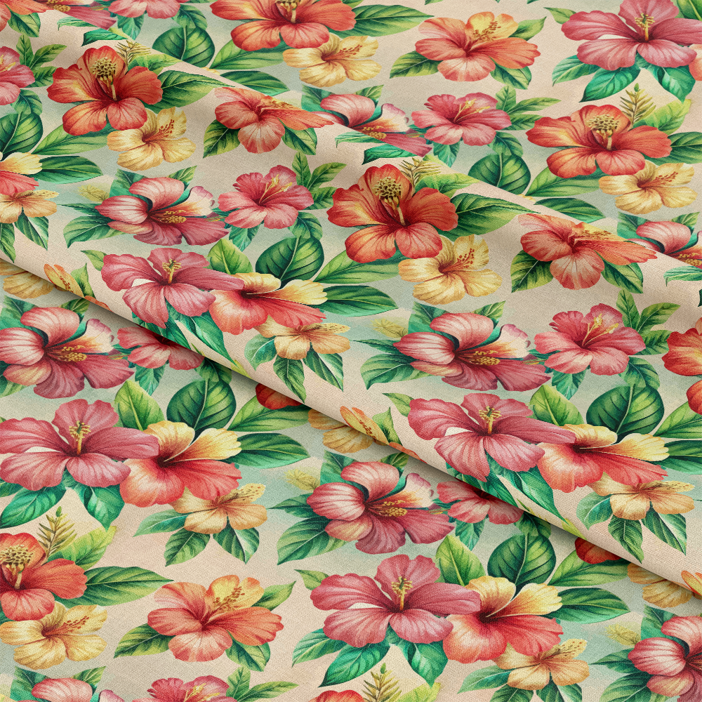 Art Nouveau Hibiscus Flowers Pattern 2 Quilting Cotton Fabric