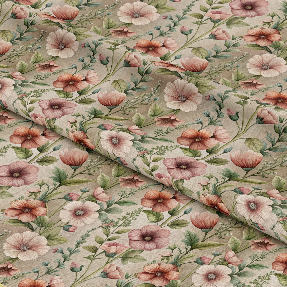 Art Nouveau Hollyhocks Pattern 1 Quilting Cotton Fabric