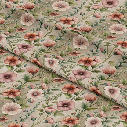 Art Nouveau Hollyhocks Pattern 1 Quilting Cotton Fabric