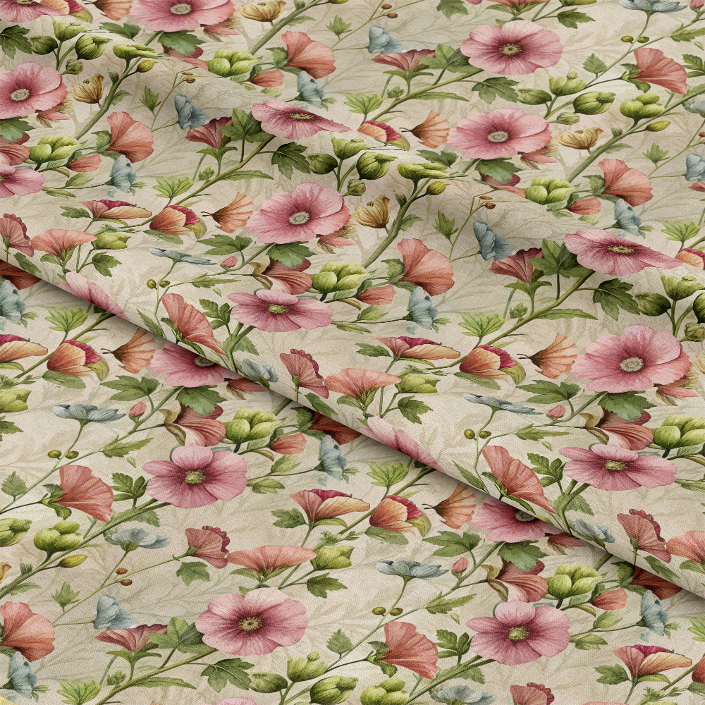 Art Nouveau Hollyhocks Pattern 2 Quilting Cotton Fabric