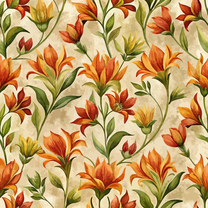 Art Nouveau Indian Paintbrush Flowers Pattern 1 Quilting Cotton Fabric