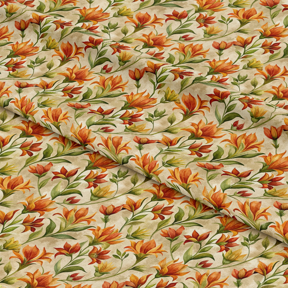 Art Nouveau Indian Paintbrush Flowers Pattern 1 Quilting Cotton Fabric