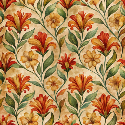 Art Nouveau Indian Paintbrush Flowers Pattern 2 Quilting Cotton Fabric