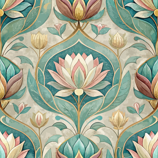 Art Nouveau Lotus Flowers Pattern 1 Quilting Cotton Fabric