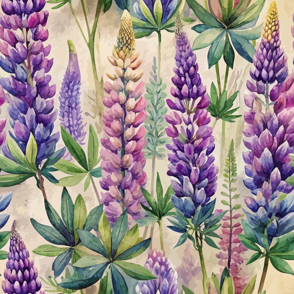 - Art Nouveau Lupine Flowers Pattern 1 Quilting Cotton Fabric - floral - botanical - purple - lavender - green leaves - natural - vintage - fabric - cotton - textile - quilt - decorative - spring - summer - blooming - organic - elegant - detailed - pastel - garden - nature-inspired