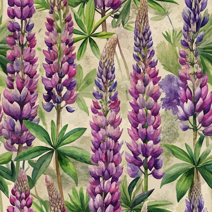 Art Nouveau Lupine Flowers Pattern 2 Quilting Cotton Fabric