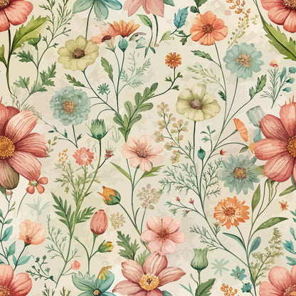 Art Nouveau Meadow Flowers Pattern 2 Quilting Cotton Fabric