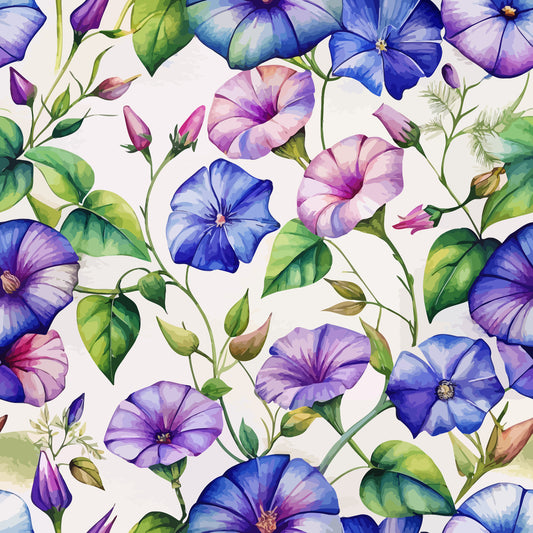 • Art Nouveau Morning Glories Pattern 2 Quilting Cotton Fabric • floral • morning glories • blue • purple • pink • green leaves • vines • botanical • fabric • cotton • quilting • textile • nature-inspired • vintage style • decorative