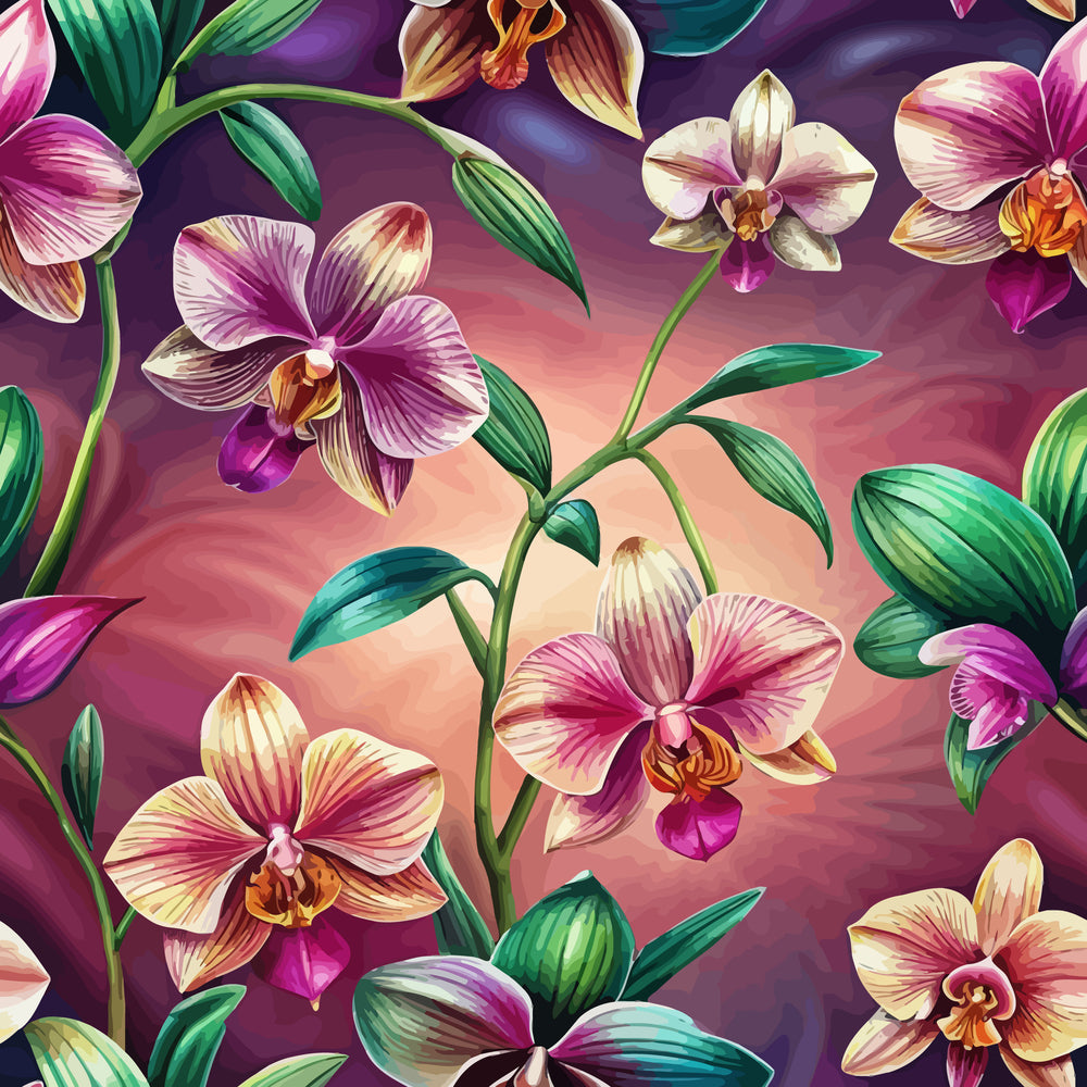 Art Nouveau Orchids Pattern 2 Quilting Cotton Fabric