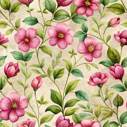Art Nouveau Pink Purslanes Pattern 1 Quilting Cotton Fabric