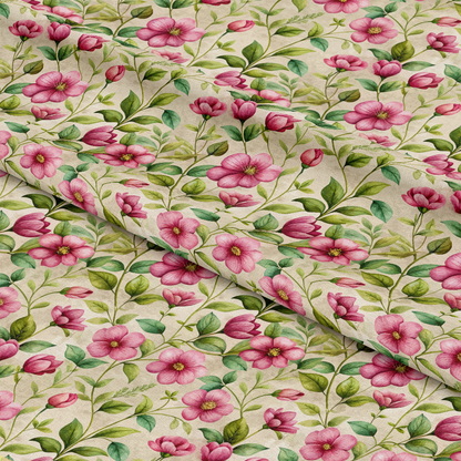 Art Nouveau Pink Purslanes Pattern 1 Quilting Cotton Fabric