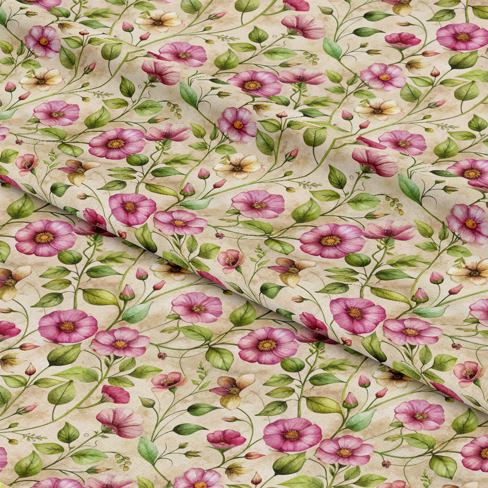 Art Nouveau Pink Purslanes Pattern 2 Quilting Cotton Fabric
