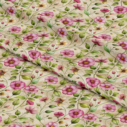 Art Nouveau Pink Purslanes Pattern 2 Quilting Cotton Fabric