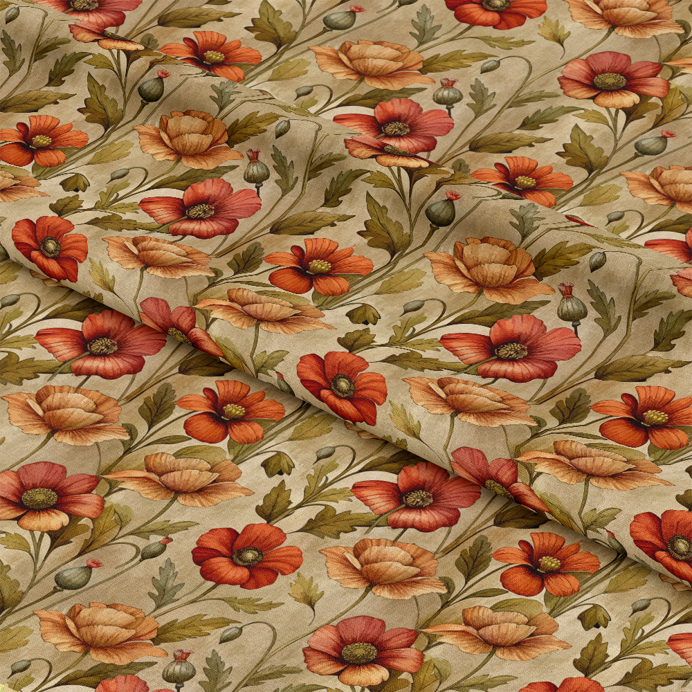 Art Nouveau Poppies Pattern 2 Quilting Cotton Fabric
