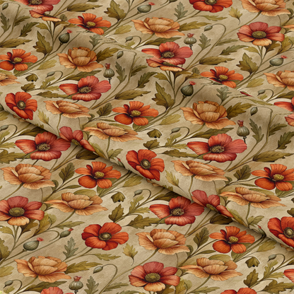 Art Nouveau Poppies Pattern 2 Quilting Cotton Fabric