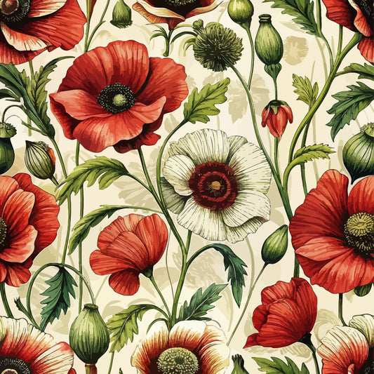 Art Nouveau Poppies Pattern 3 Quilting Cotton Fabric