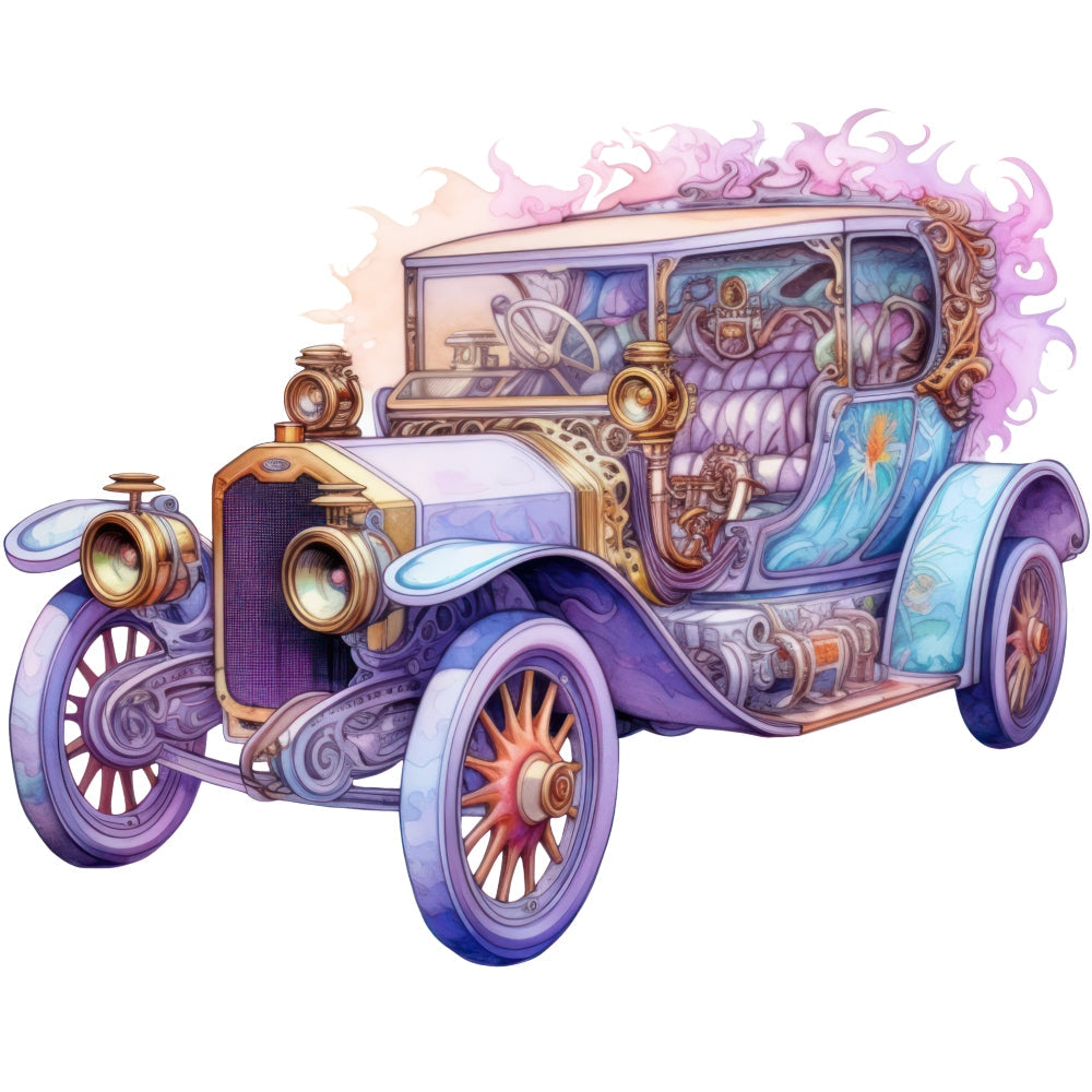 Art Nouveau Retro Cars Fabric Panel 12