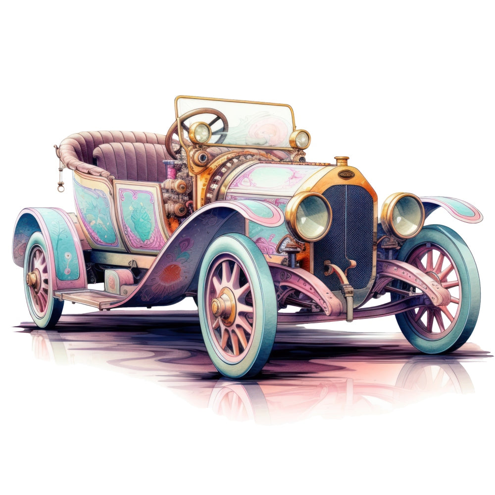 Art Nouveau Retro Cars Fabric Panel 13