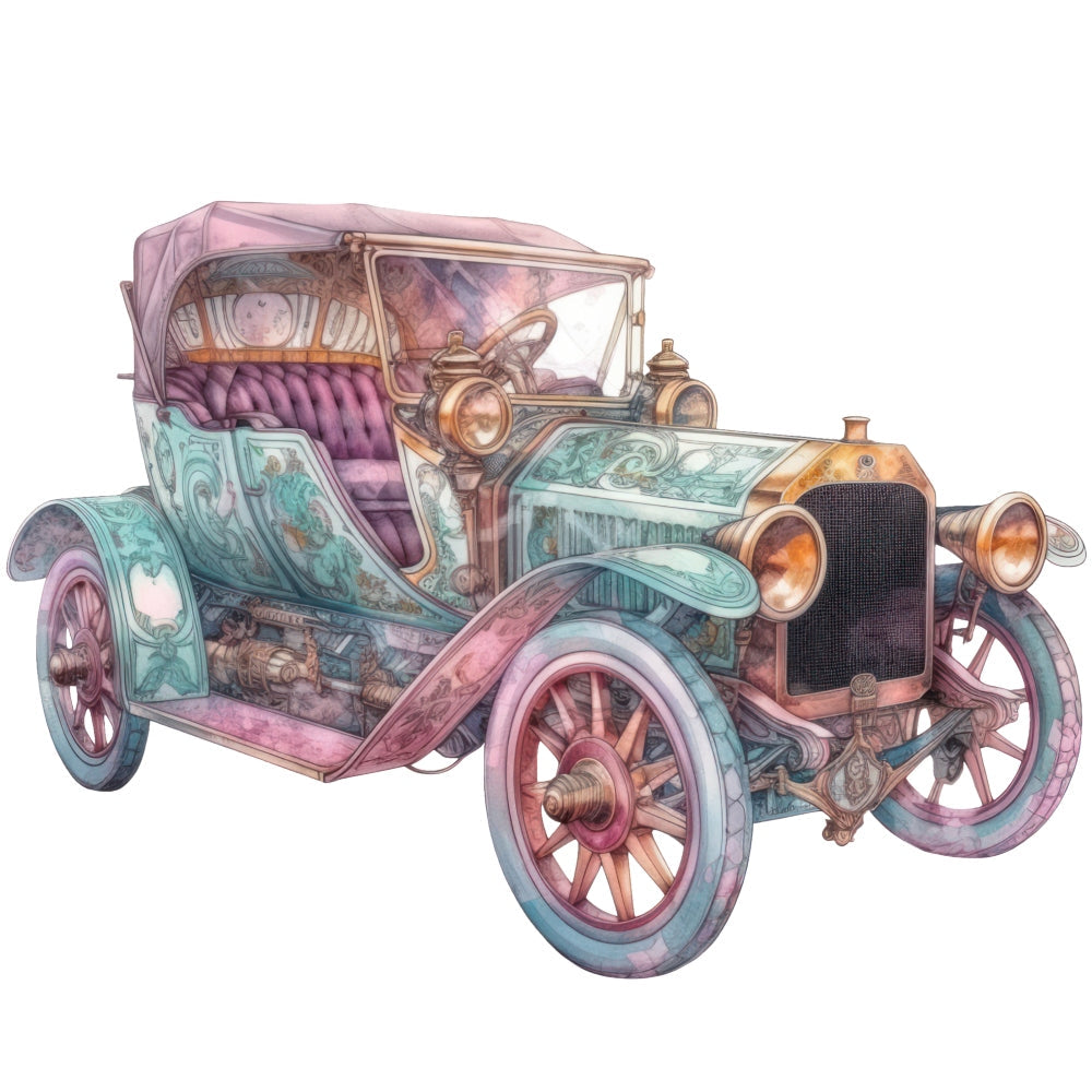 Art Nouveau Retro Cars Fabric Panel 3