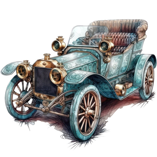 Art Nouveau Retro Cars Fabric Panel 5