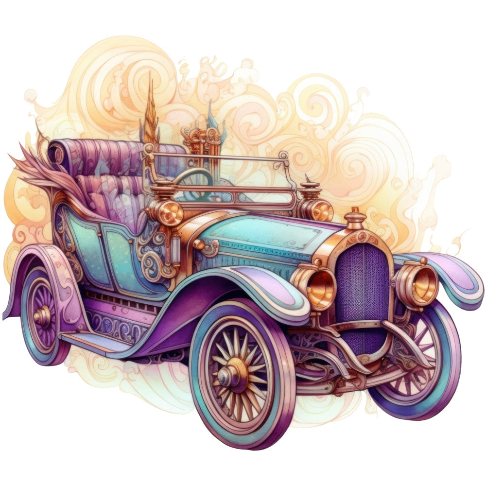 Art Nouveau Retro Cars Fabric Panel 8