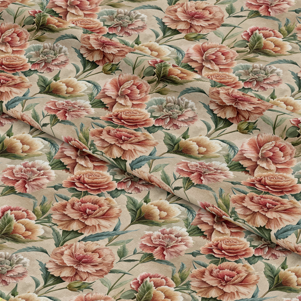 Art Nouveau Ruffled Carnations Pattern 2 Quilting Cotton Fabric