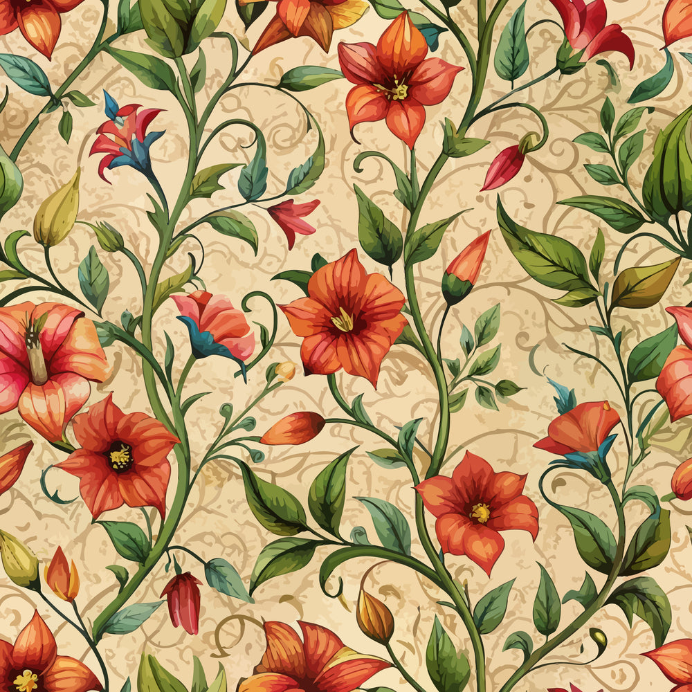 Art Nouveau Scarlet Pimpernels Pattern 1 Quilting Cotton Fabric