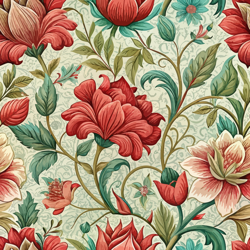 Art Nouveau Scarlet Sages Pattern 1 Quilting Cotton Fabric