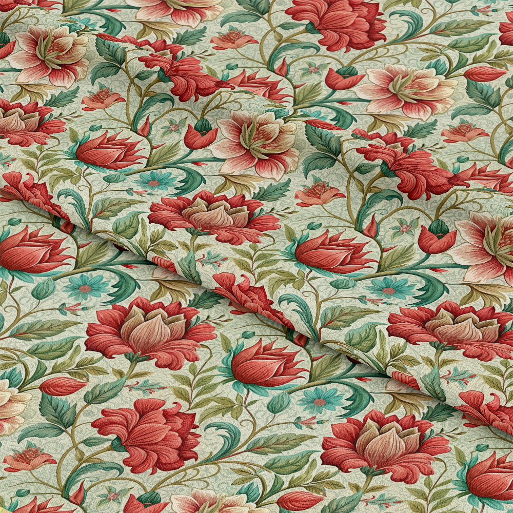 Art Nouveau Scarlet Sages Pattern 1 Quilting Cotton Fabric
