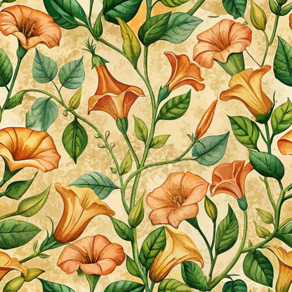Art Nouveau Trumpet Vines Pattern 2 Quilting Cotton Fabric