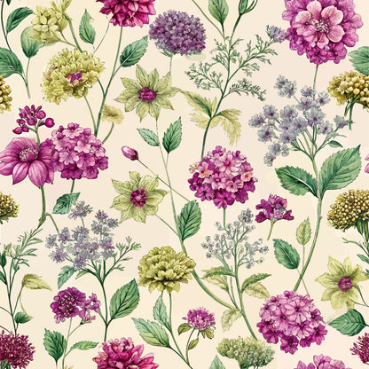 Art Nouveau Verbena Flowers Pattern 1 Quilting Cotton Fabric