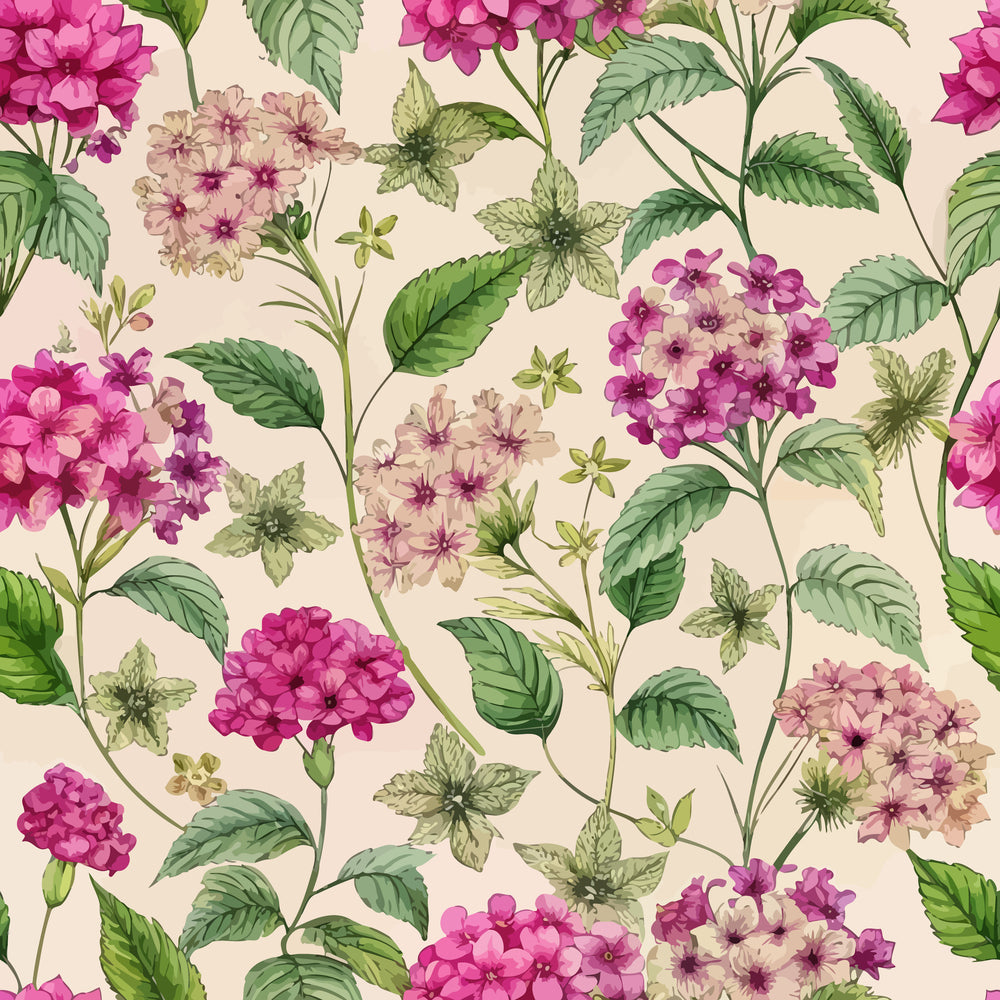Art Nouveau Verbena Flowers Pattern 2 Quilting Cotton Fabric